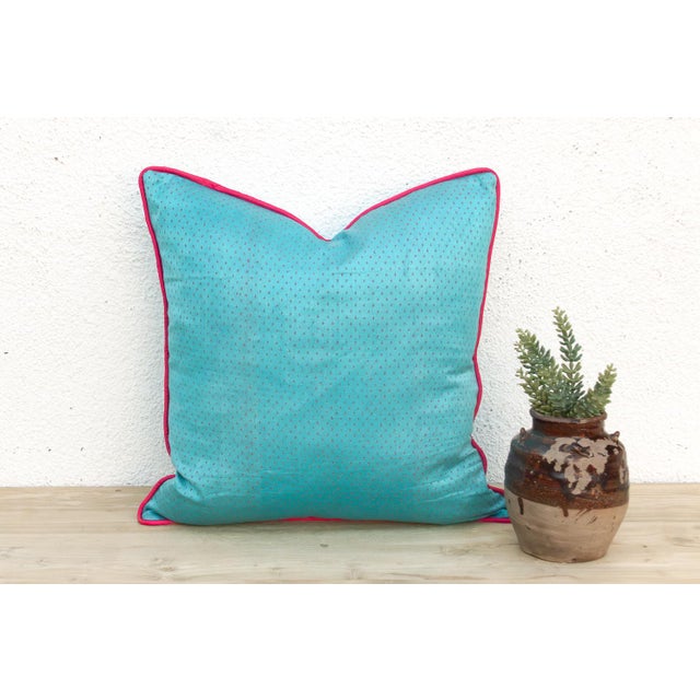 Toya Blue Dotted Ahir Handloom Pillow For Sale In Los Angeles - Image 6 of 6