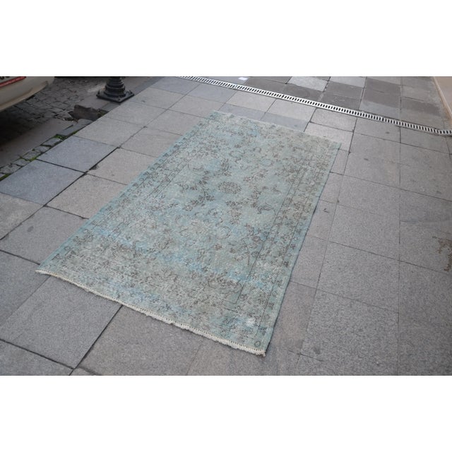 Light Blue Overdyed Turkish Rug - 3′9″ × 7′3″ | Chairish
