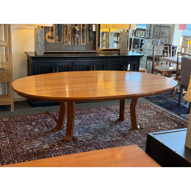 Custom Design Solid Walnut Oval Extension Dining Table For Sale - Image 4 of 13