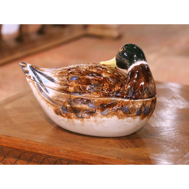 Late 20th Century Italian Majolica Duck Form Soup Tureen With Ladle For Sale - Image 14 of 16