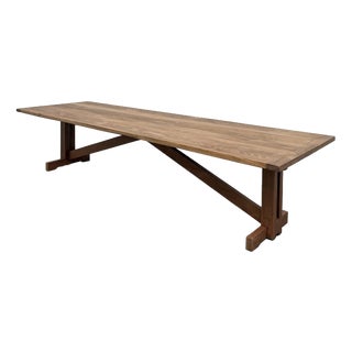Large Refectory Table in Pine and Beech with X-Shaped Base, 1970s For Sale