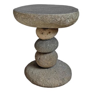 Vintage Outdoor River Rock Stack Side Table Stool For Sale