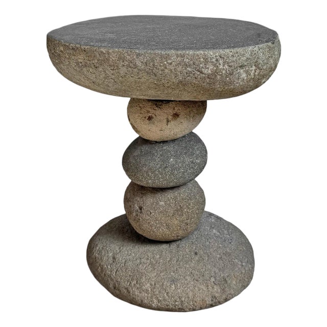 Vintage Outdoor River Rock Stack Side Table Stool For Sale
