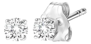AGS Certified 14K White Gold 1.0 Cttw 4-Prong Set Brilliant Round-Cut Solitaire Diamond Push Back Stud Earrings (F-G Color, SI2-I1 Clarity)