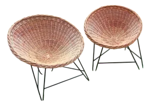 Mid-Century Modern Rattan and Iron Lounge Chairs, 1960s, Set of 2