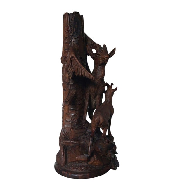 Wood Black Forest Handcarved Deer Sculpture Vase Holder, 1920s-1940s For Sale - Image 7 of 10