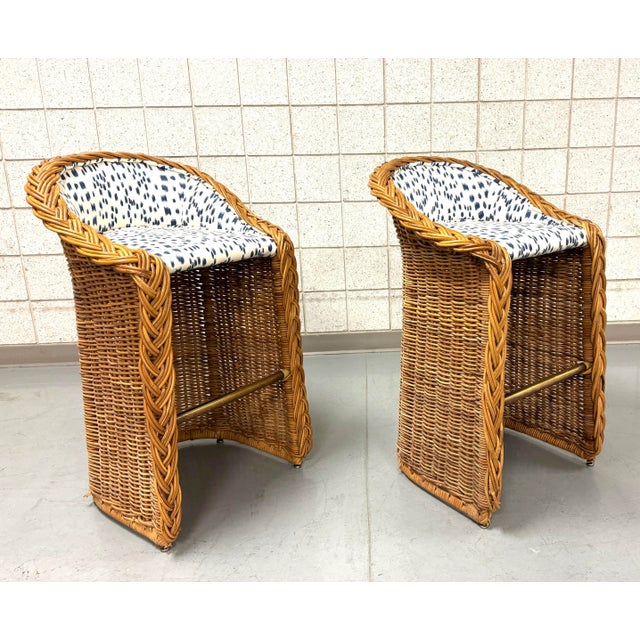 Blue Braided Rattan Les Touches Counter Stools For Sale - Image 8 of 9