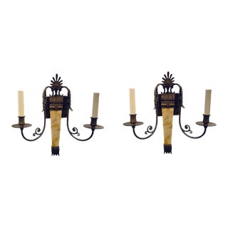 Myran Allan Luxury Lighting Italian Empire Marble and Bronze Wall Sconces Pair For Sale
