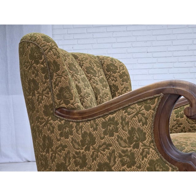 Danish Armchair in Wool and Hand-Carved Oak, 1950s For Sale - Image 10 of 18