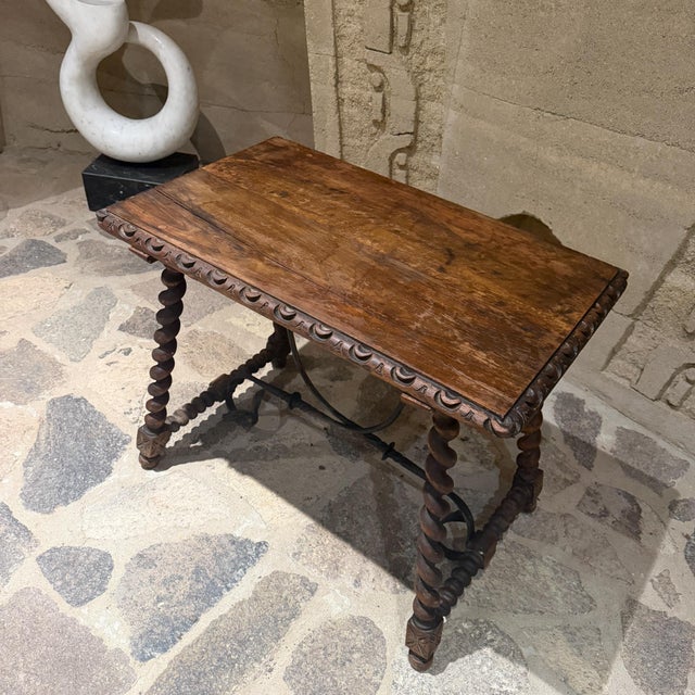 Antique 19th-Century Spanish Side Table Solomonic Legs Wrought Iron For Sale - Image 4 of 17