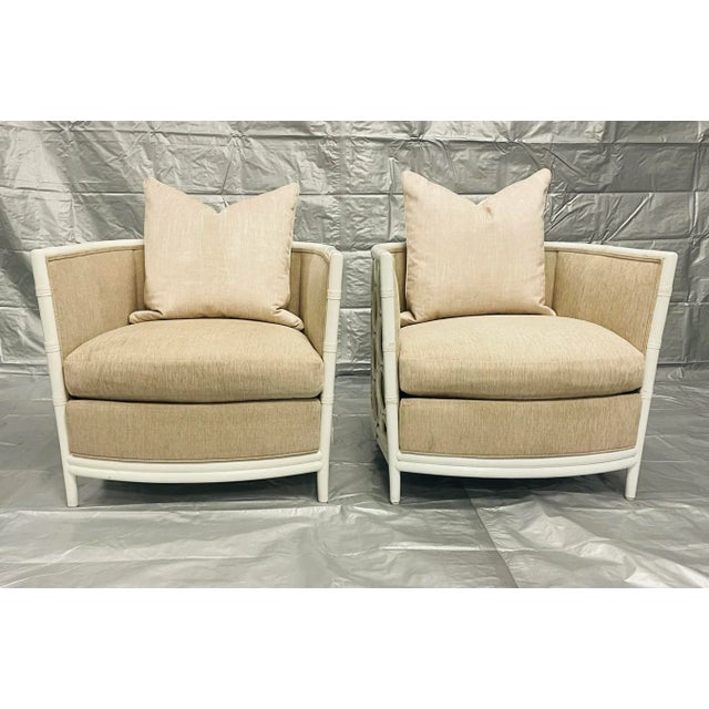Pair of vintage armchairs designed and manufactured in San Francisco, California by McGuire of San Francisco. These iconic...