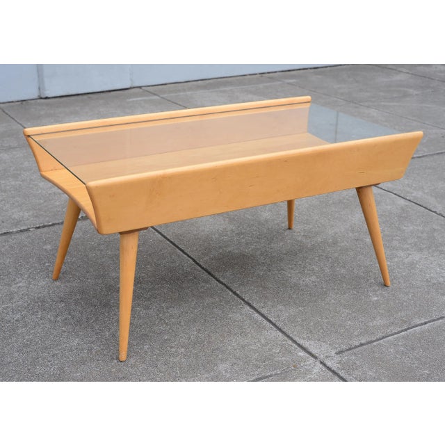 MCM Heywood Wakefield Maple Wood & Glass Coffee Table With Shelf For Sale - Image 11 of 13