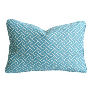 Sky-Blue & White Geometric Feather/Down Pillow 22” X 15 For Sale