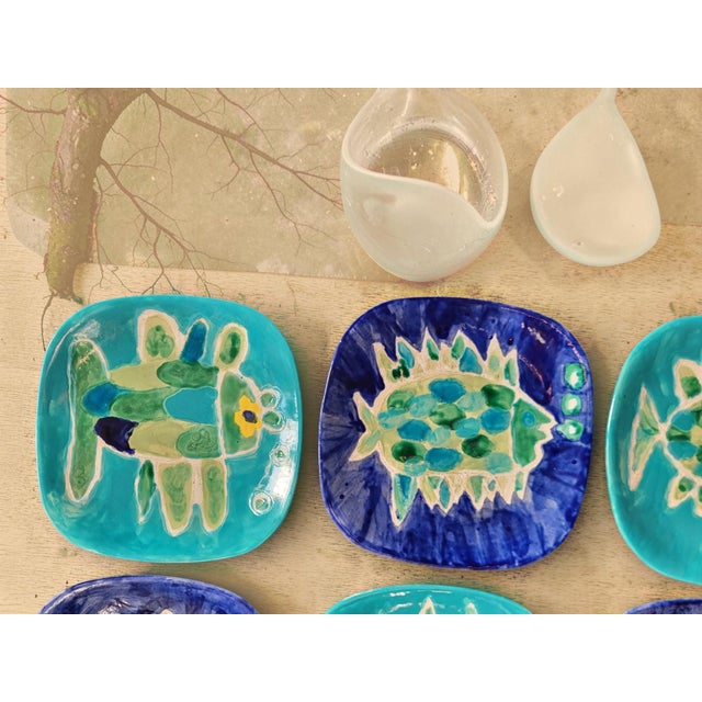 Set of 6 vintage Vallauris ceramic plates. A colorful and original set with stylized fish motifs, perfect for lovers of...