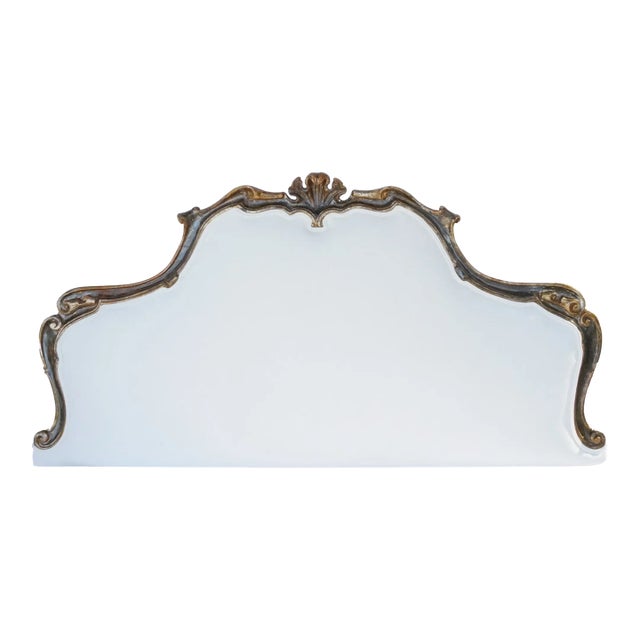 Antique Italian Venetian Rococo King Headboard – Silver Parcel Gilt, Crypton Linen Re-Upholstery For Sale