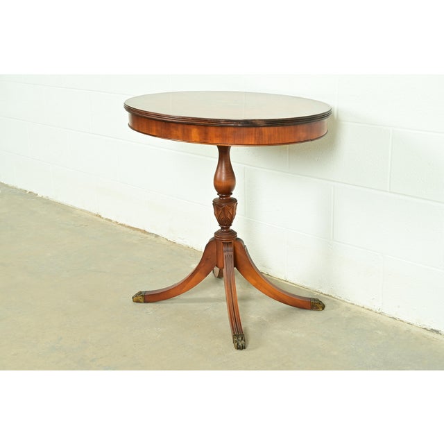 Imperial Furniture, Grand Rapids Imperial Furniture Georgian Mahogany Pedestal Floral Painted Side Table or Tea Table, Circa 1940s For Sale - Image 4 of 12