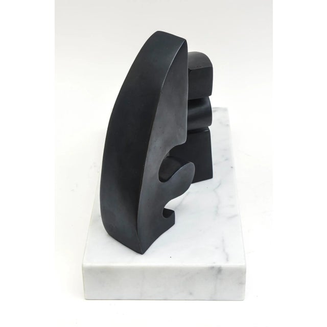 Vintage Abstract Signed Jean Arp Style Bronze Sculpture on White Carrara Marble Base For Sale - Image 9 of 13