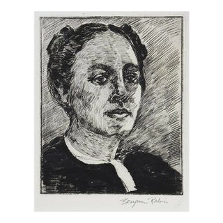 Vintage Mid 20th Century Portrait Etching of Woman For Sale