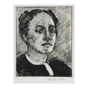 Vintage Mid 20th Century Portrait Etching of Woman