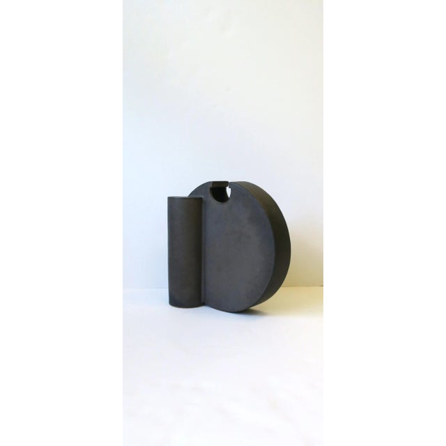 Ceramic Black Charcoal Grey Sculpture Vase, Large For Sale - Image 7 of 13