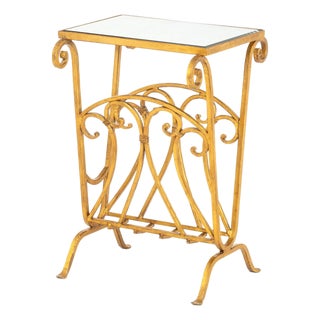 Hollywood Regency Mirrored Gilt Brass Side Table For Sale