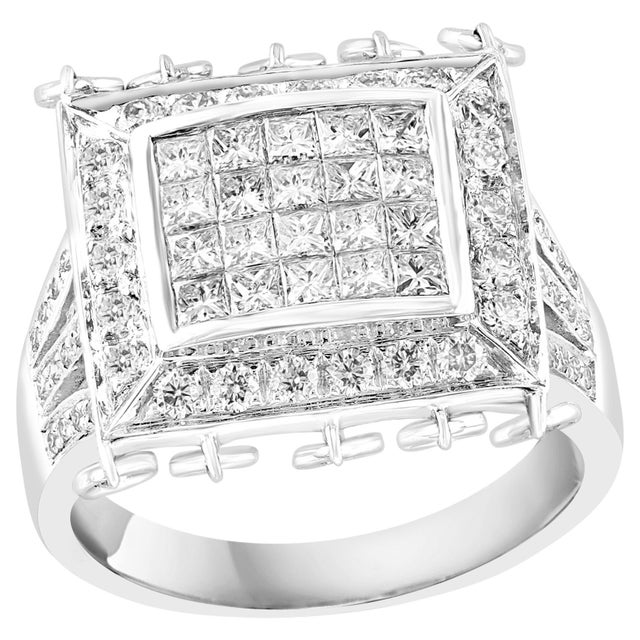 1.9 Ct Micro Pave Diamond 18 Karat White Gold Hanging Diamond Ring Size 6.5 For Sale - Image 15 of 18