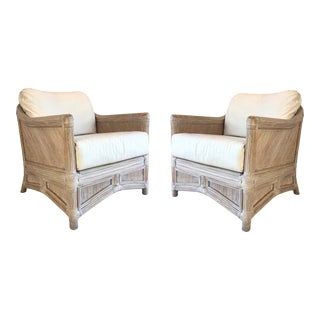 Vintage Coastal Rattan and Reed Lounge Chairs - a Pair For Sale