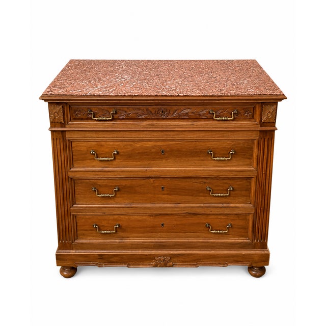 Brown Neo-Renaissance Henri II Commode with Red Marble Top, 1960s For Sale - Image 8 of 8