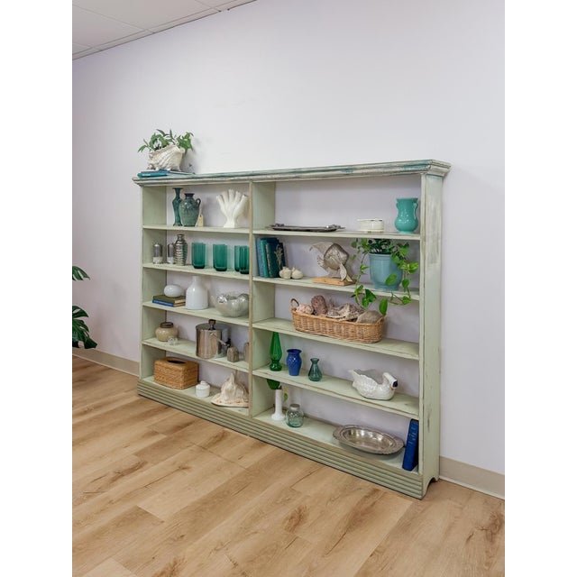 Late 20th Century Handmade Seafoam Coastal Wood Shelf Weathered Vintage Display Storage 10 Shelves For Sale - Image 5 of 12