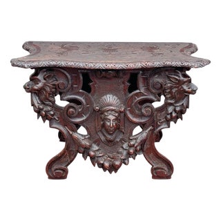 Victorian Italian Carved Walnut Side Table For Sale