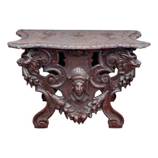 Victorian Italian Carved Walnut Side Table For Sale