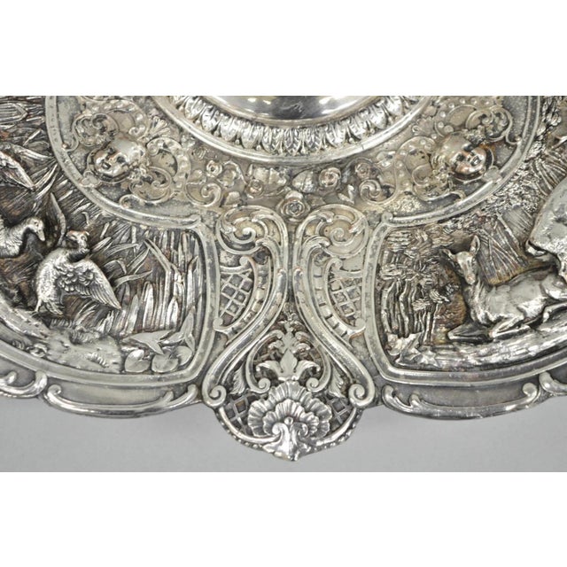 Antique English Victorian Stag Mounted Crystal Glass Inkwell Silver Plated Tray For Sale - Image 13 of 14