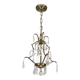 Mid 20th Century Reclaimed Brass Crystal Central Cluster Chandelier For Sale