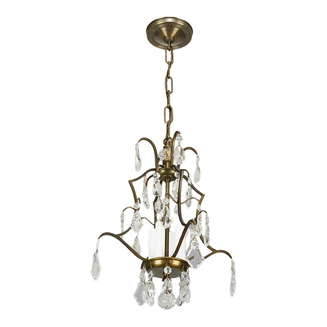 Mid 20th Century Reclaimed Brass Crystal Central Cluster Chandelier For Sale