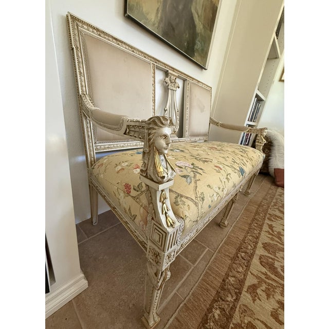 Neoclassical Late 19th Century Swedish Lyre Settee For Sale - Image 3 of 5