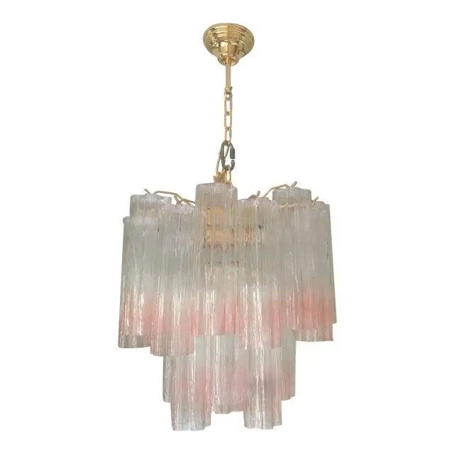 2010s Pair of Murano Style Glass Vanished Pink Tronchi Venini Style Chandeliers For Sale - Image 5 of 12