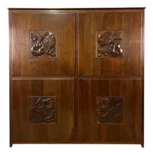 Vintage Inlaid Wood Pantry Cabinet, 1950s