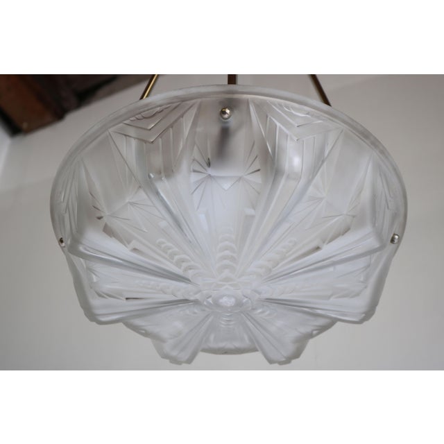Gorgeous & timeless! This French Art Deco pendant by Muller Frères Luneville 1930. Marvelous white frosted glass shade...