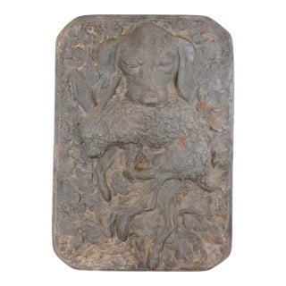 Antique French Cast Iron Hunting Plaque — Spaniel With Hare, High Relief, 19th Century For Sale