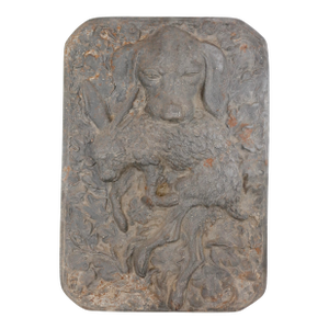 Antique French Cast Iron Hunting Plaque — Spaniel With Hare, High Relief, 19th Century