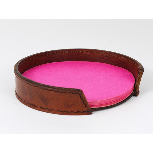 Mid-Century Brown Tan Leather Note Dispenser Holder attributed to Carl Auböck, Austria, 1950s For Sale - Image 14 of 18