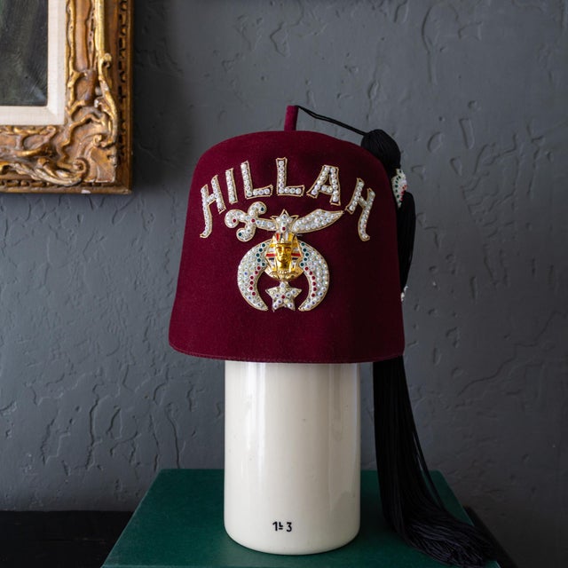 Masonic Shriner Hillah Fez of Burgundy Wool Sequins and Tassel For Sale - Image 18 of 18