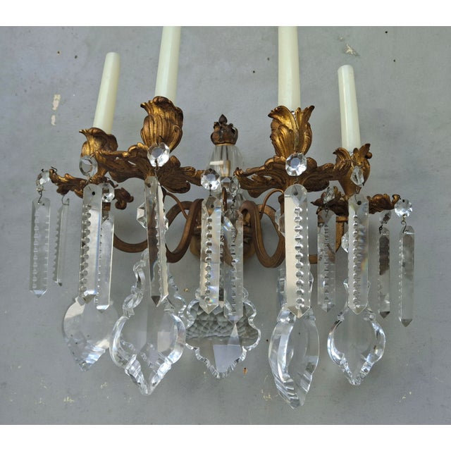 Mid 19th Century Grand Scale French Rococo Louis XV Gilt Bronze/ Heavy Cut Crystal Candle Holder Wall Sconce For Sale - Image 11 of 18