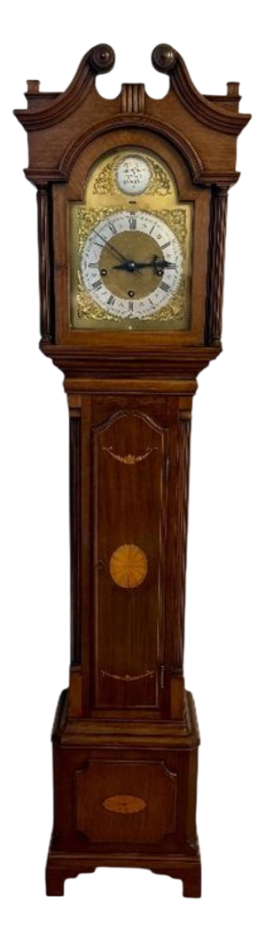 Antique Edwardian Mahogany Inlaid Chiming Grandmother Clock, 1910