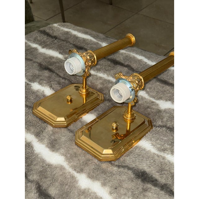1980s Neo-Classical Style Solid Brass Wall Light Sconces - a Pair For Sale - Image 12 of 17