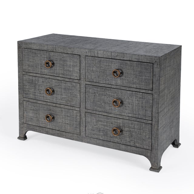 Chatham 44 in. W Rectangular Raffia 6 Drawer Dresser, Charcoal Raffia For Sale - Image 9 of 9