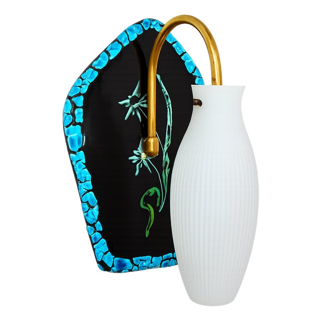 Wall Lamp in Ceramic, Brass, and Glass 1960s For Sale