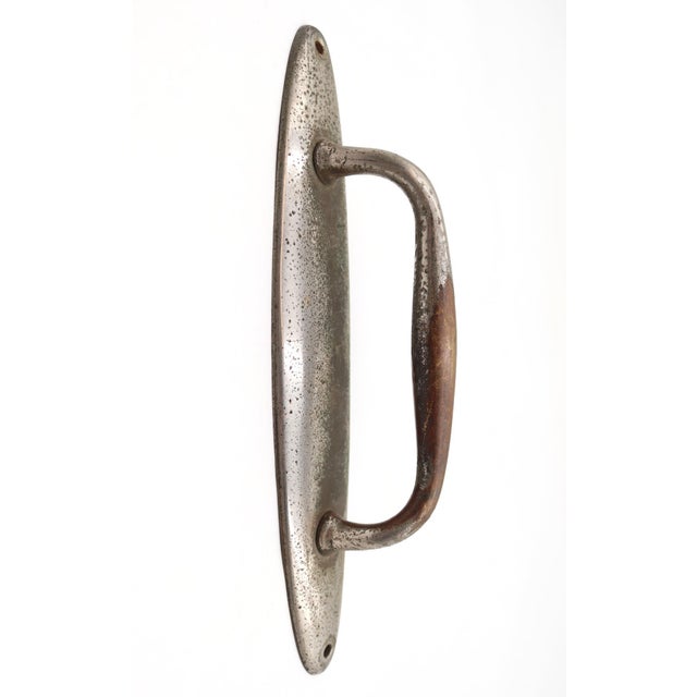 Traditional Vintage 9.375 In. Nickel Plated Brass Oval Door Pull For Sale - Image 3 of 4