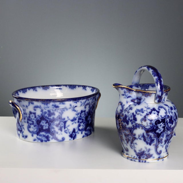 Flow Blue Porcelain Jug with Basin, Set of 2 For Sale - Image 14 of 14