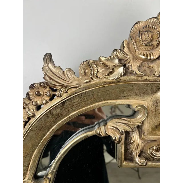 Neoclassical Revival Champagne Gold Large Mirror With Urn and Floral Pediment For Sale - Image 9 of 12